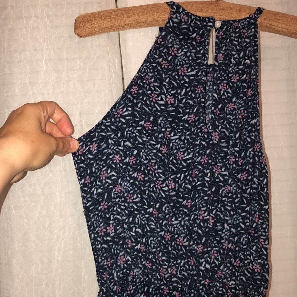 abercrombie 12 Floral Navy Coral White Sleeveless High Low Maxi Dress Lace - Picture 4 of 11